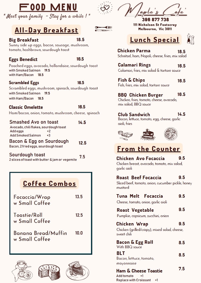 Maples Cafe menu board