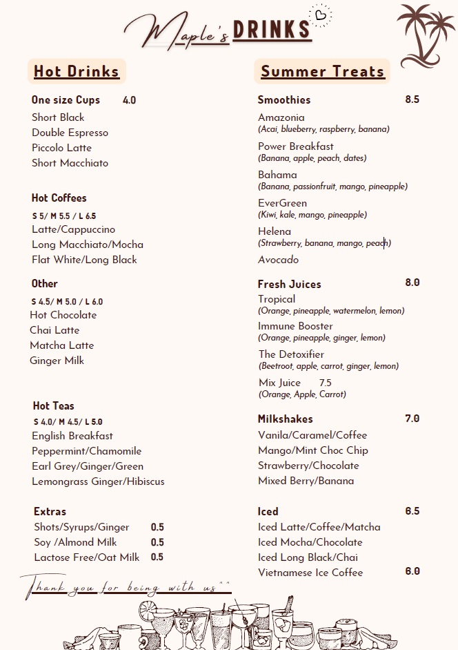 Maples Cafe menu board