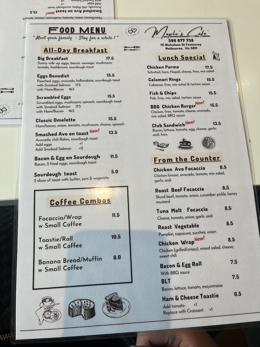 Maples Cafe menu board