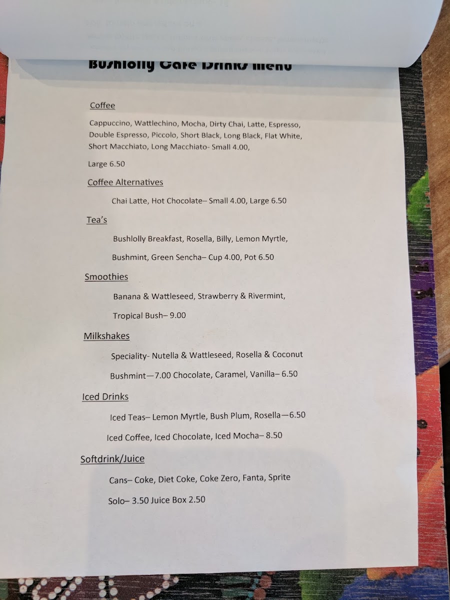 Bushlolly Cafe menu board