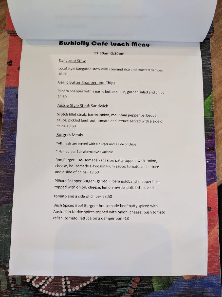 Bushlolly Cafe menu board