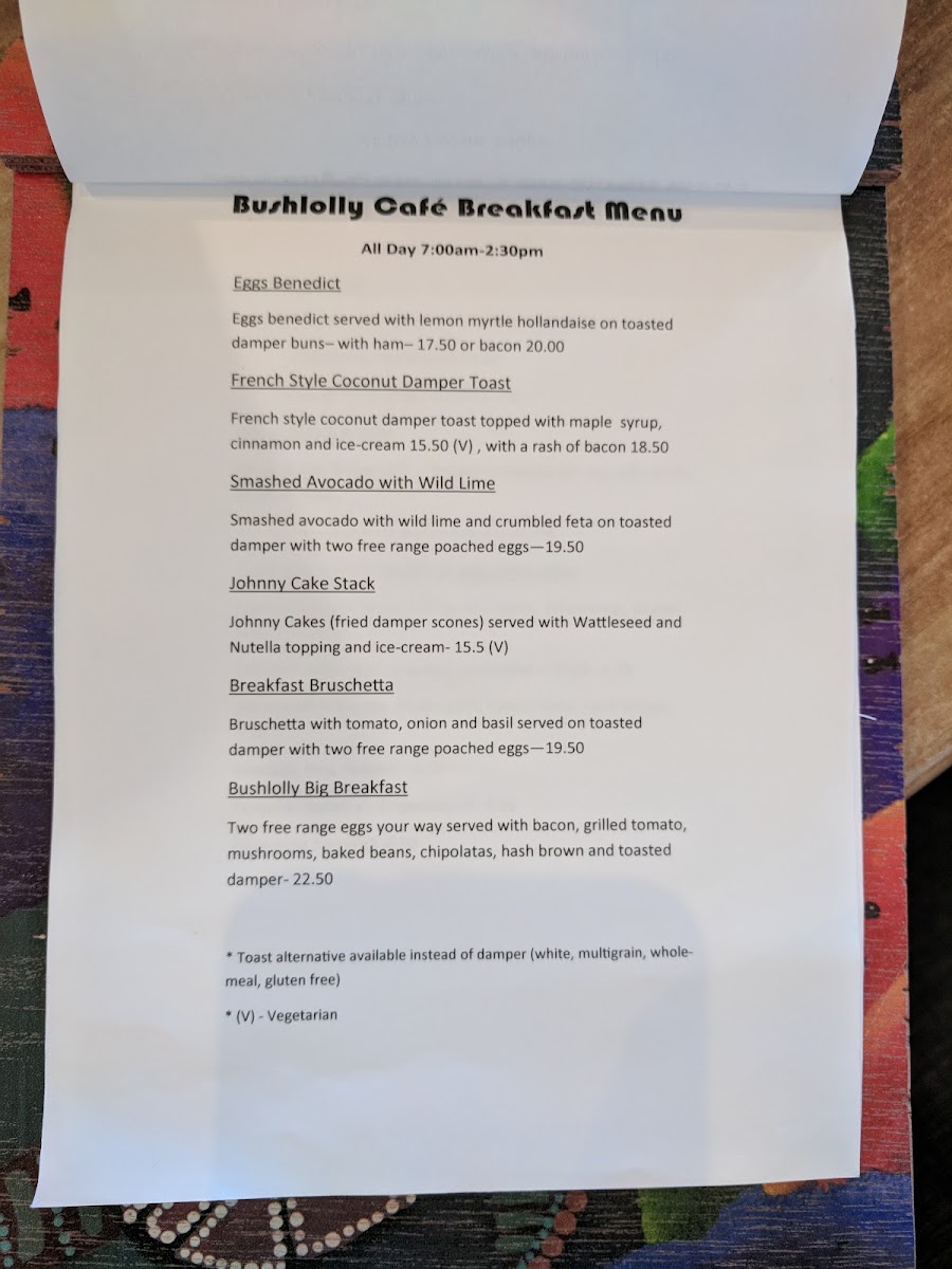 Bushlolly Cafe menu board