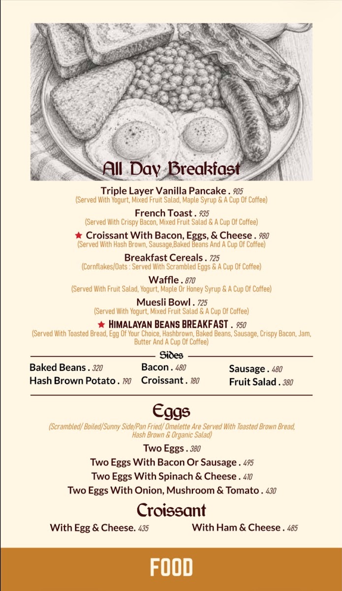 Himalayan Beans Brew menu board