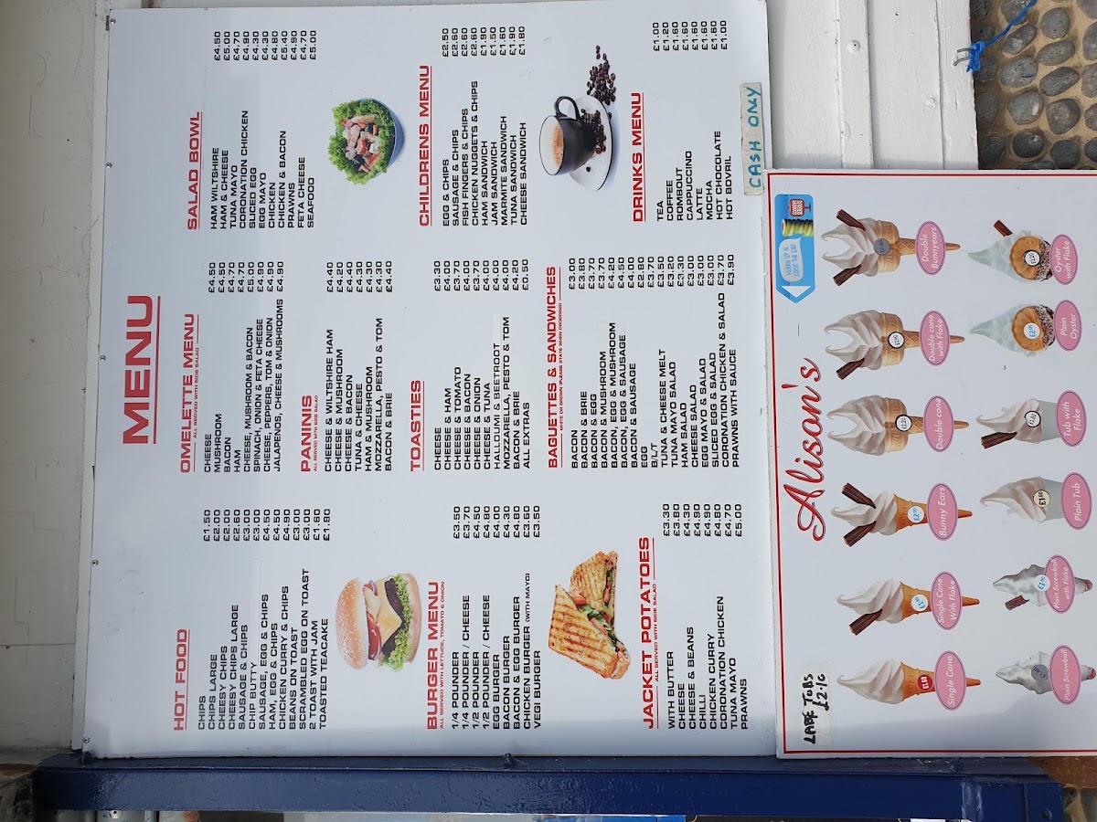 Alison's Sea View Cafe menu board