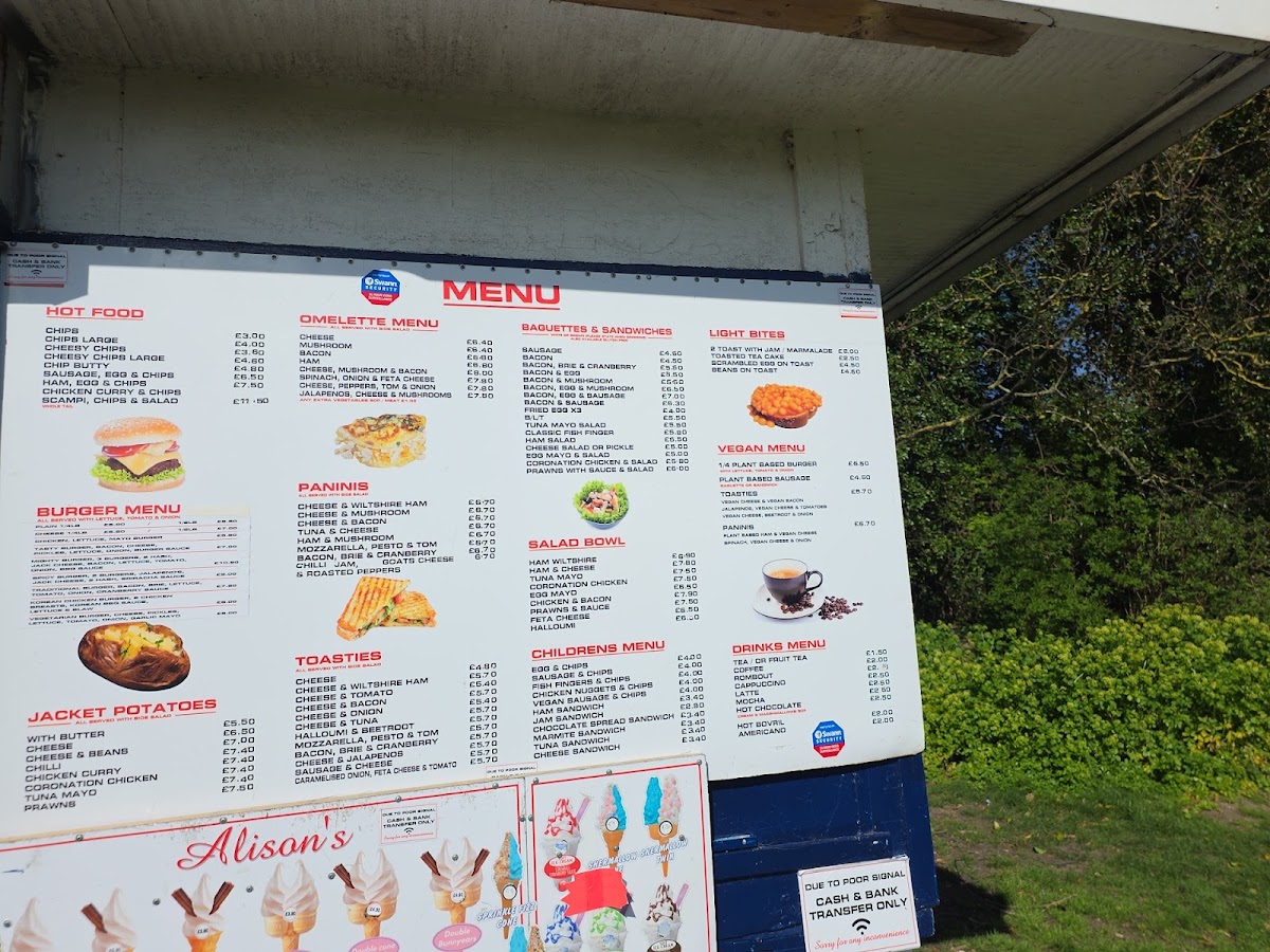 Alison's Sea View Cafe menu board