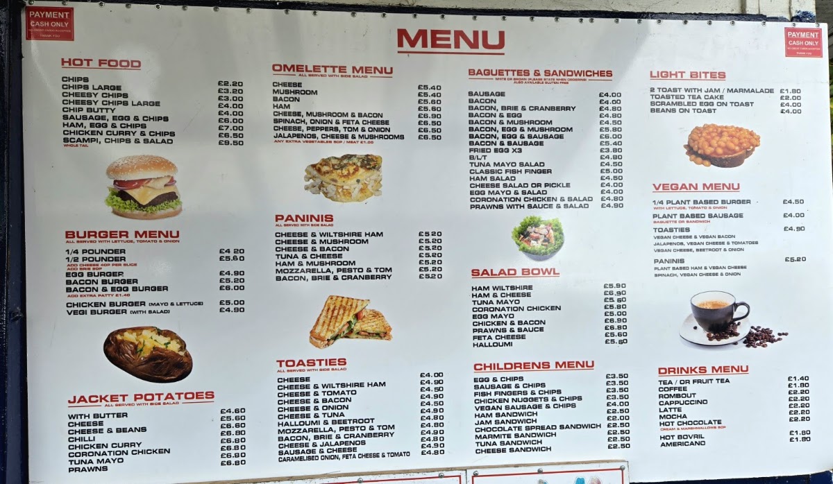 Alison's Sea View Cafe menu board