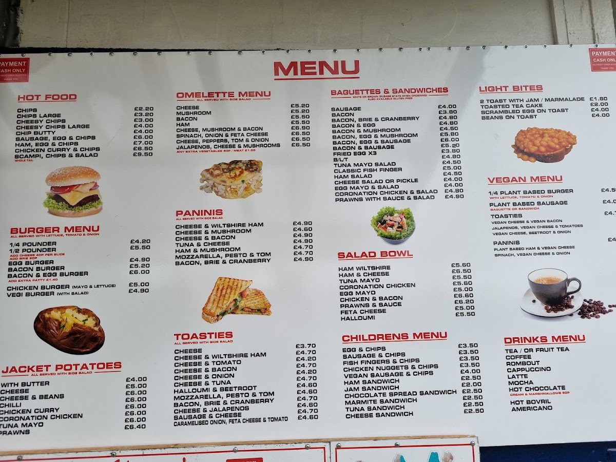 Alison's Sea View Cafe menu board