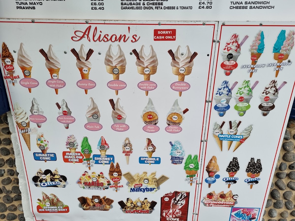 Alison's Sea View Cafe menu board