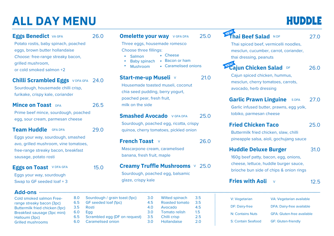 Huddle Cafe menu board