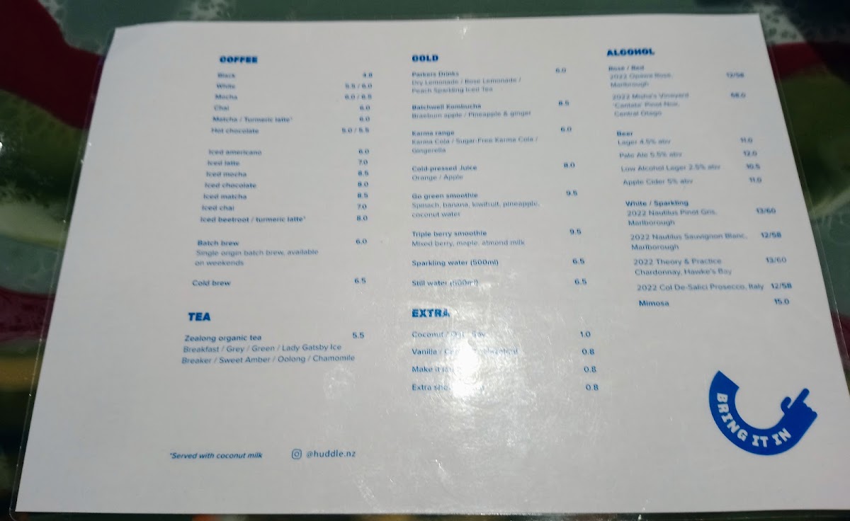 Huddle Cafe menu board