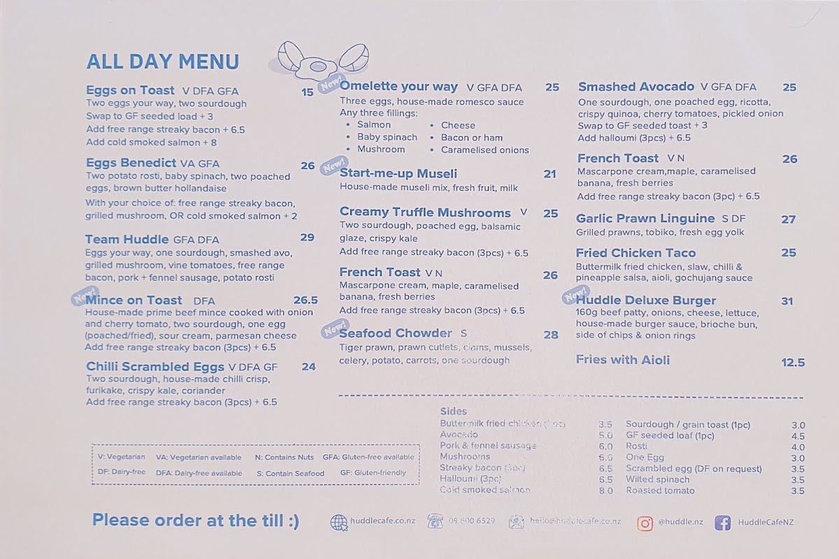 Huddle Cafe menu board