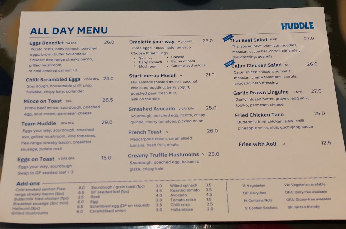 Huddle Cafe menu board