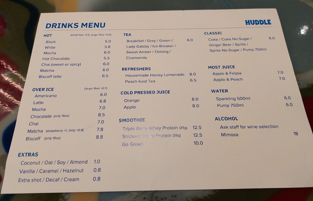 Huddle Cafe menu board