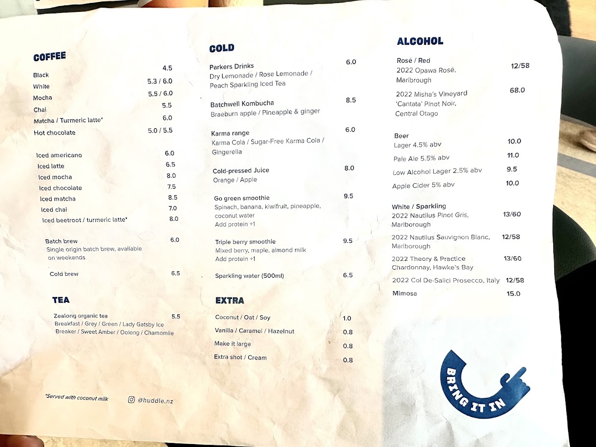 Huddle Cafe menu board