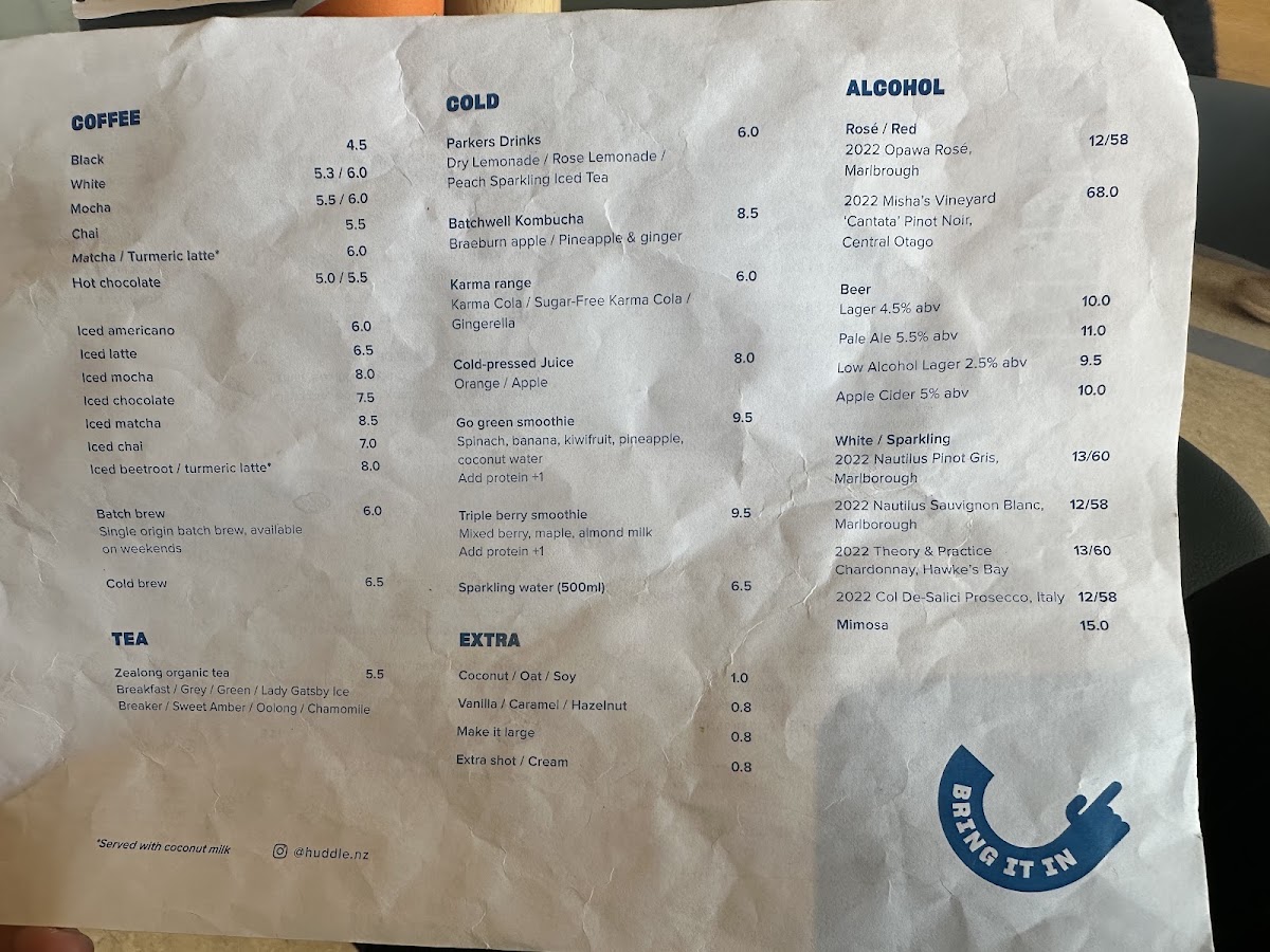 Huddle Cafe menu board