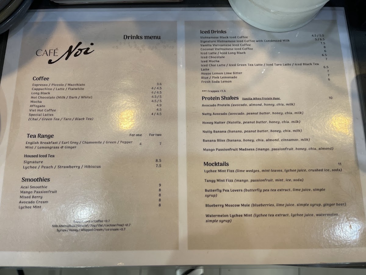 Cafe Noi menu board