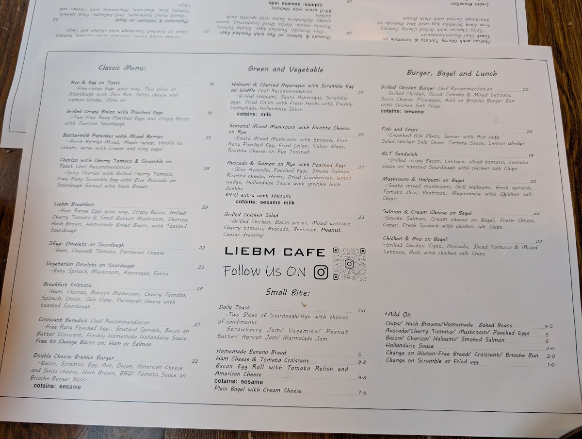 Cafe Liebm menu board