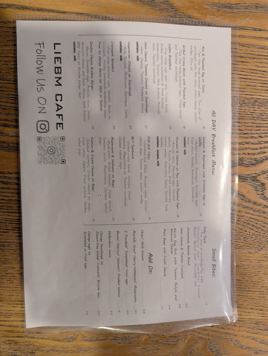 Cafe Liebm menu board
