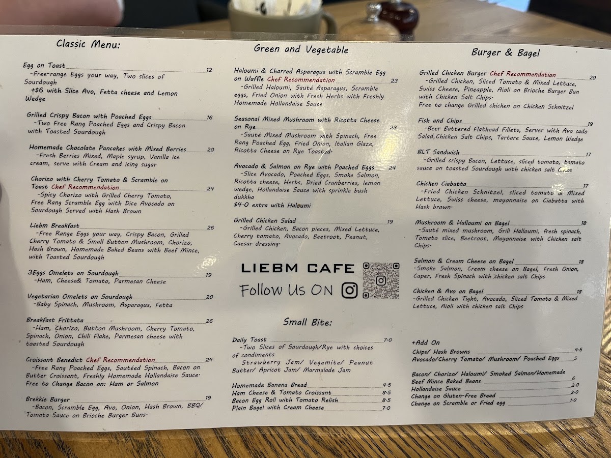 Cafe Liebm menu board