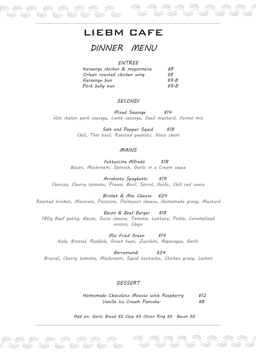 Cafe Liebm menu board
