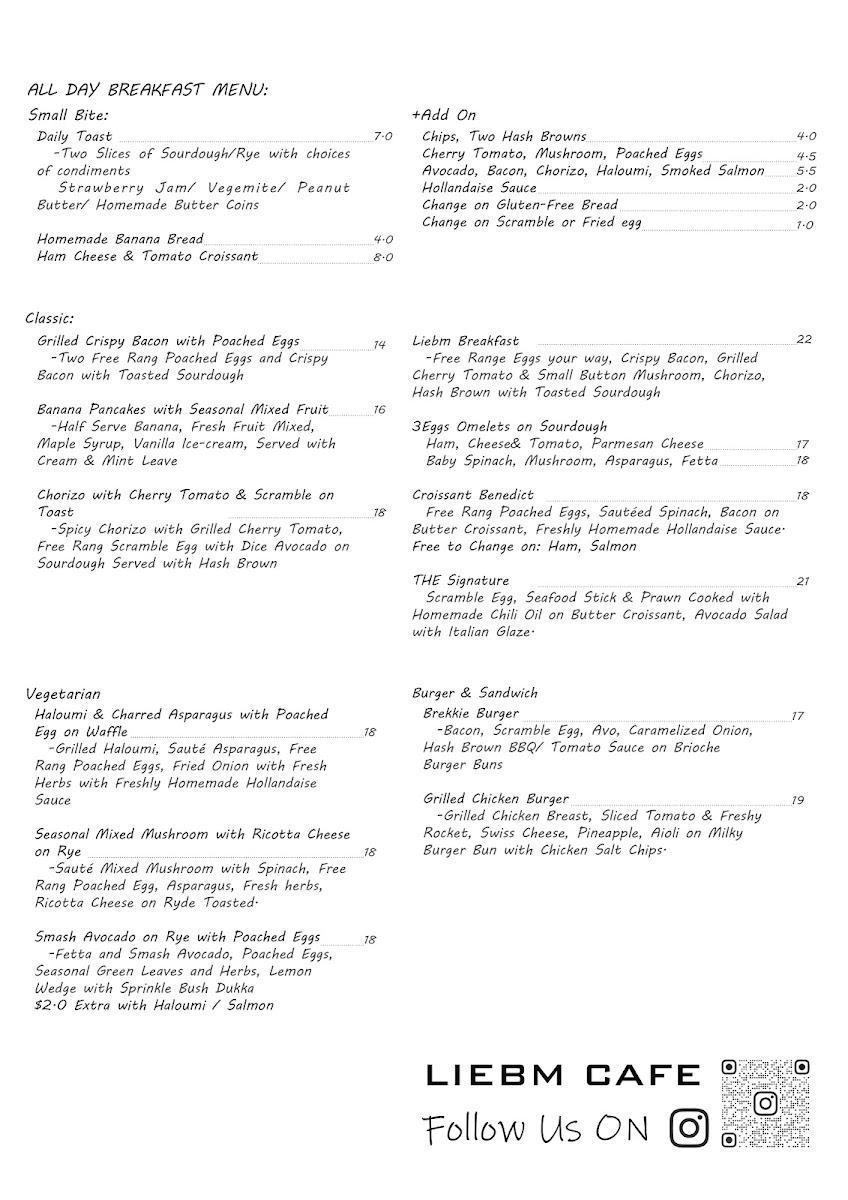 Cafe Liebm menu board