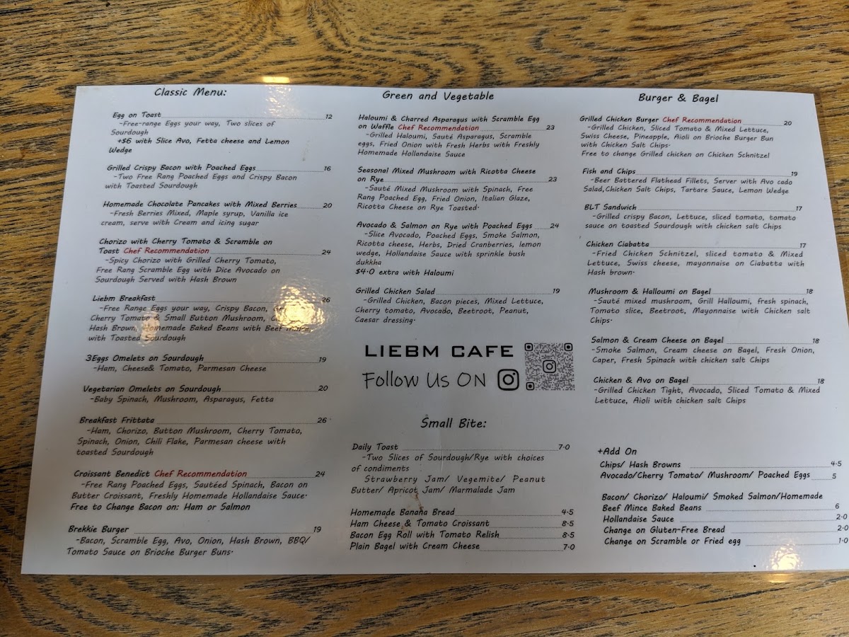 Cafe Liebm menu board