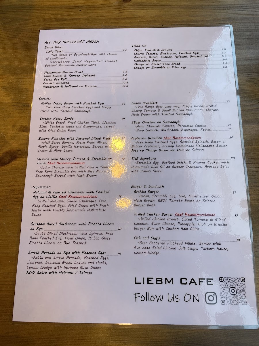 Cafe Liebm menu board