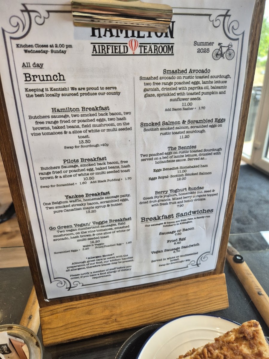 Hamilton Airfield Tearoom menu board