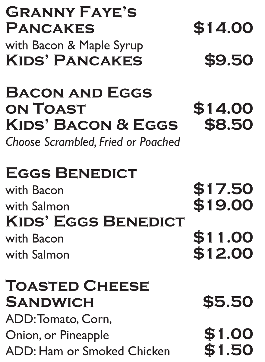Milligans Cafe & Store menu board