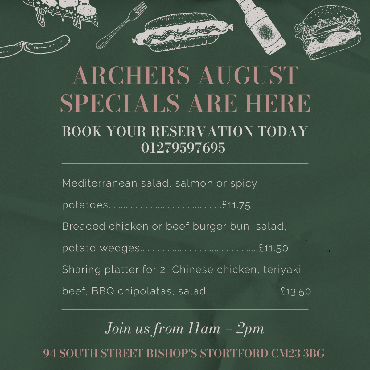 Archers Tea Room & Coffee house menu board