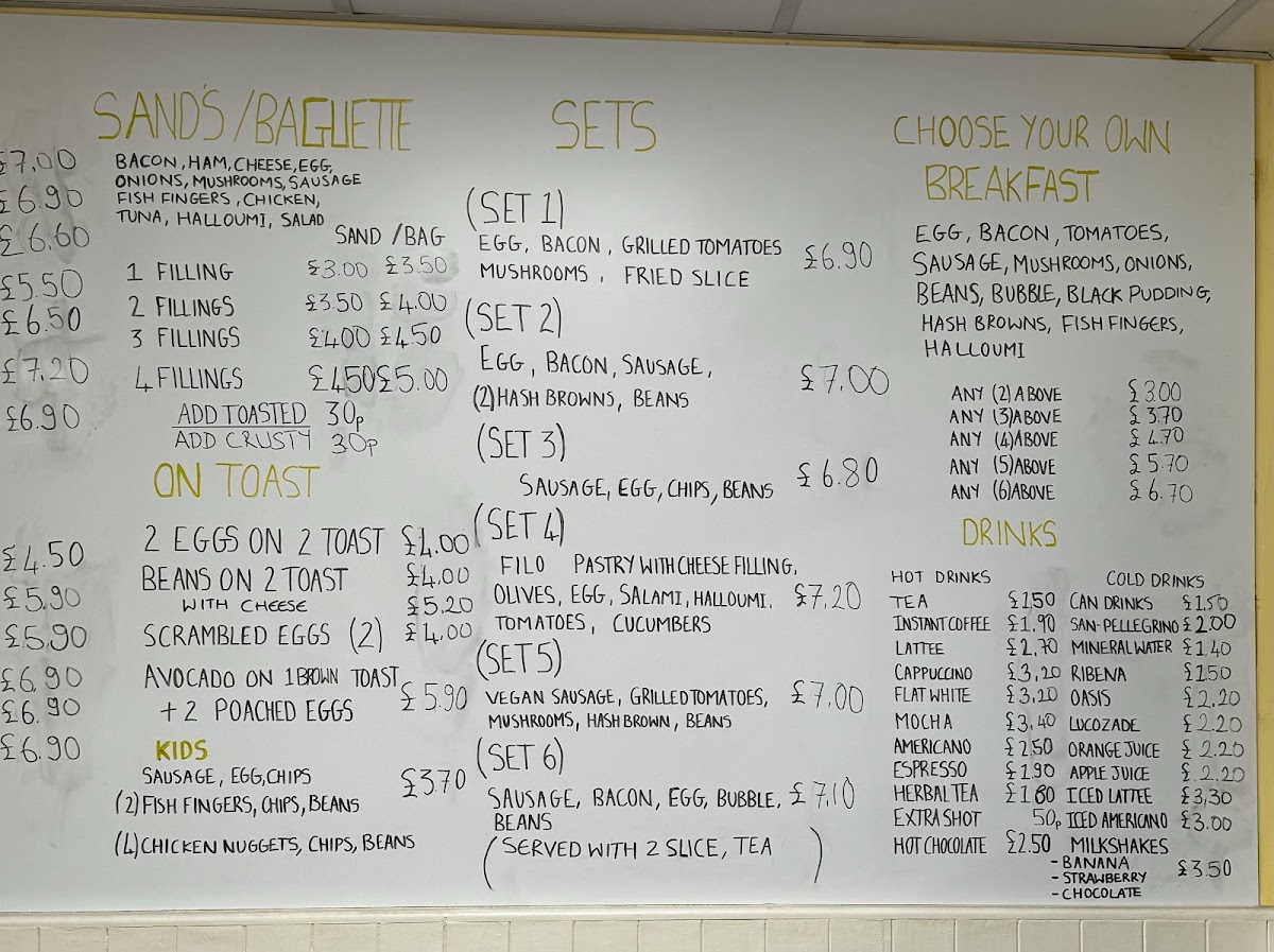 Uplands Cafe menu board
