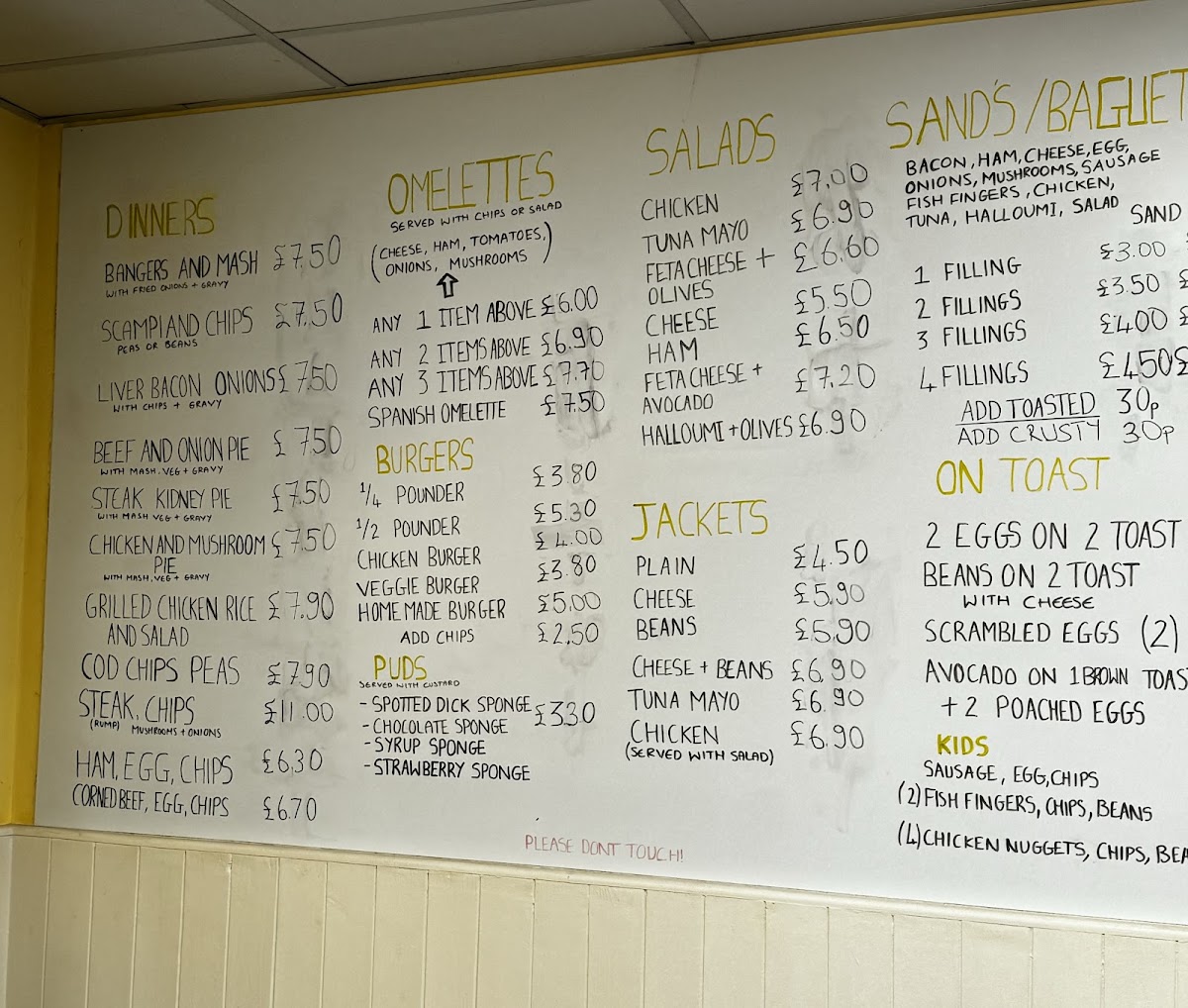 Uplands Cafe menu board