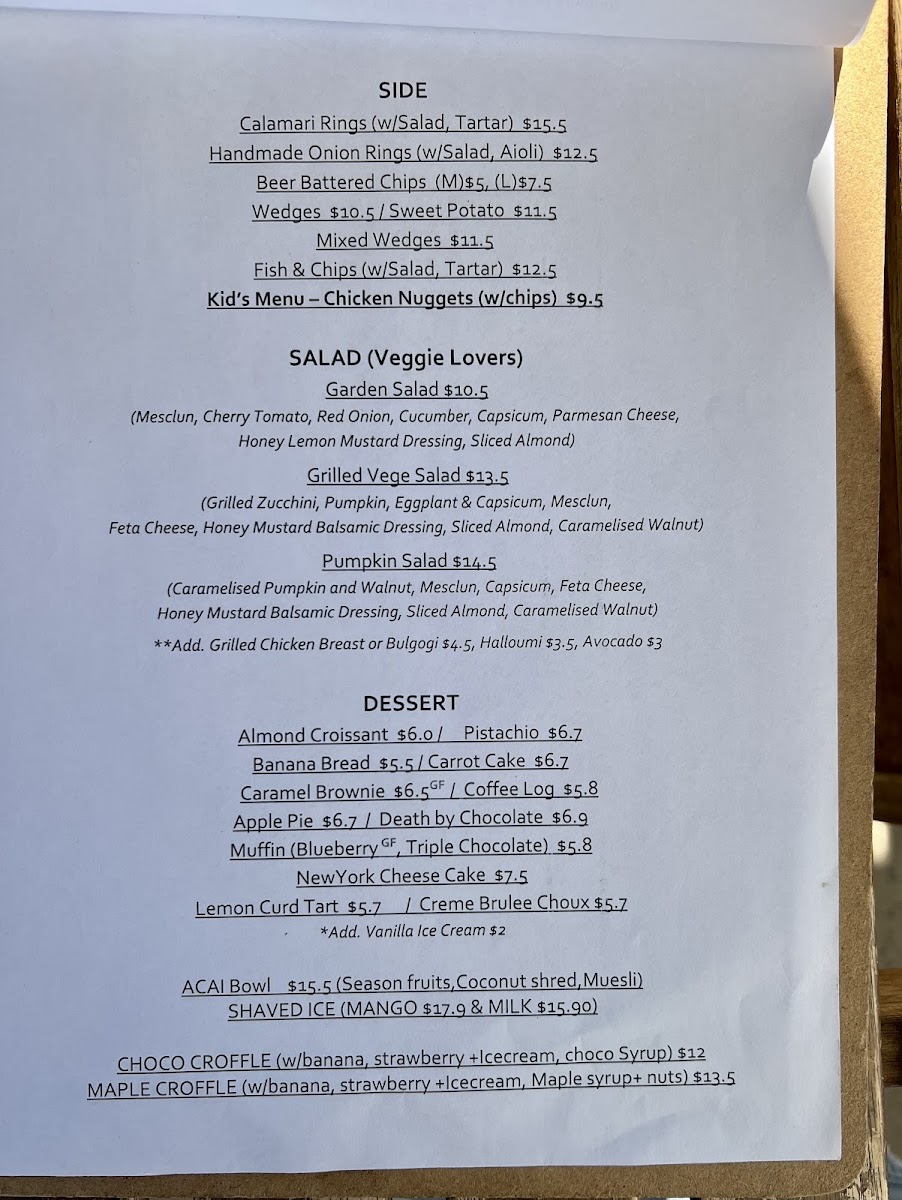 Dabang Coffee House menu board