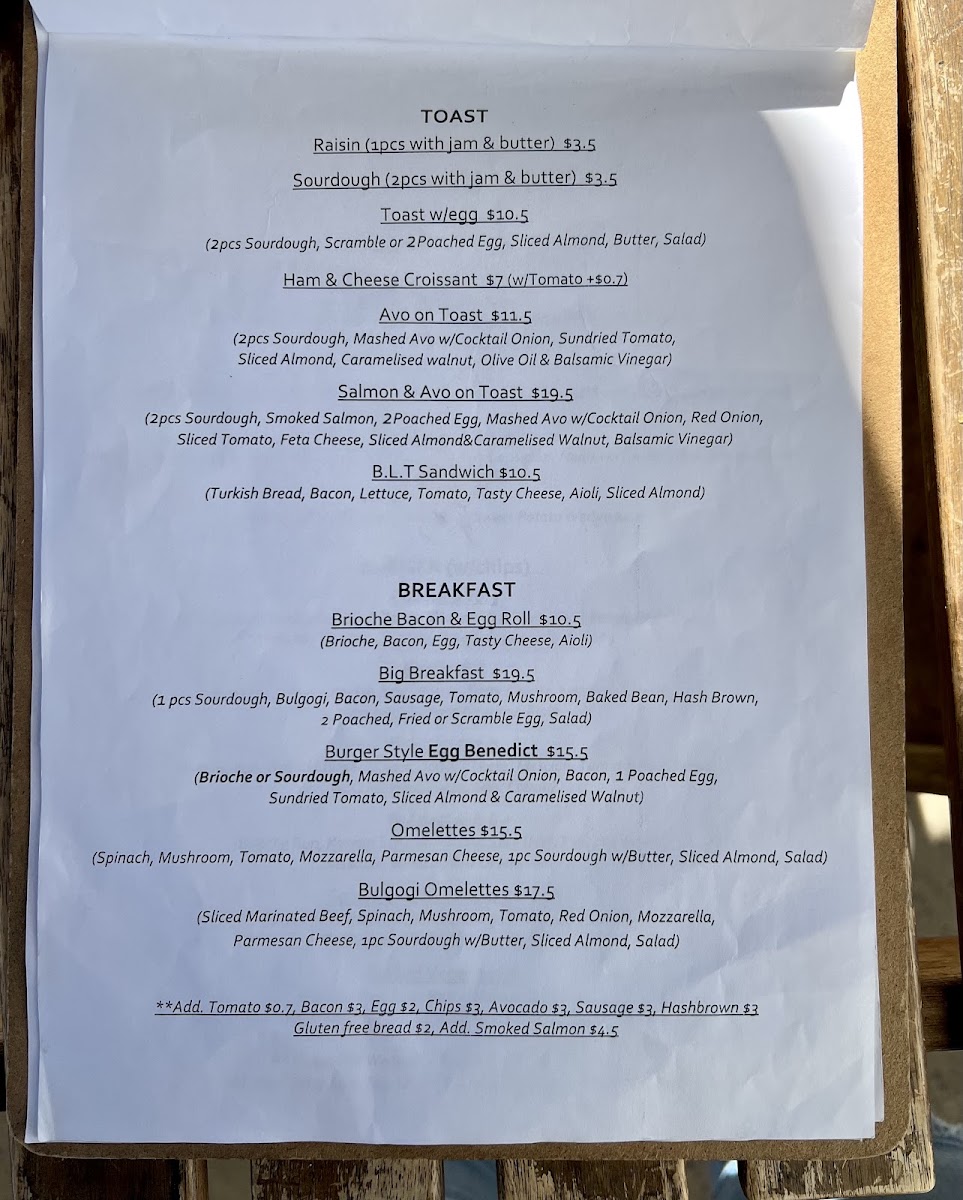 Dabang Coffee House menu board