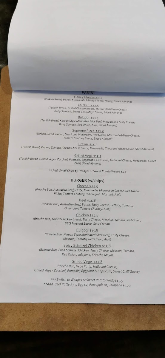 Dabang Coffee House menu board