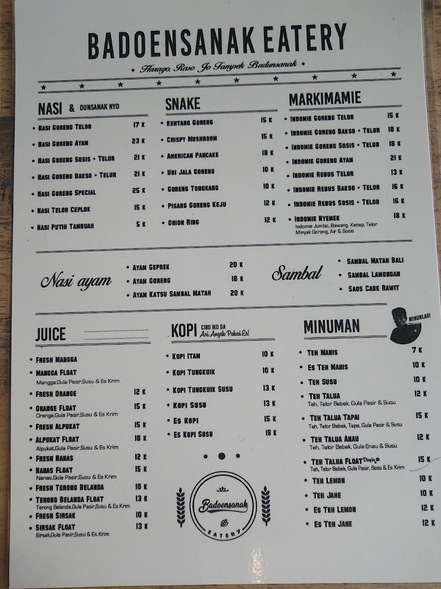 BADOENSANAK EATERY menu board