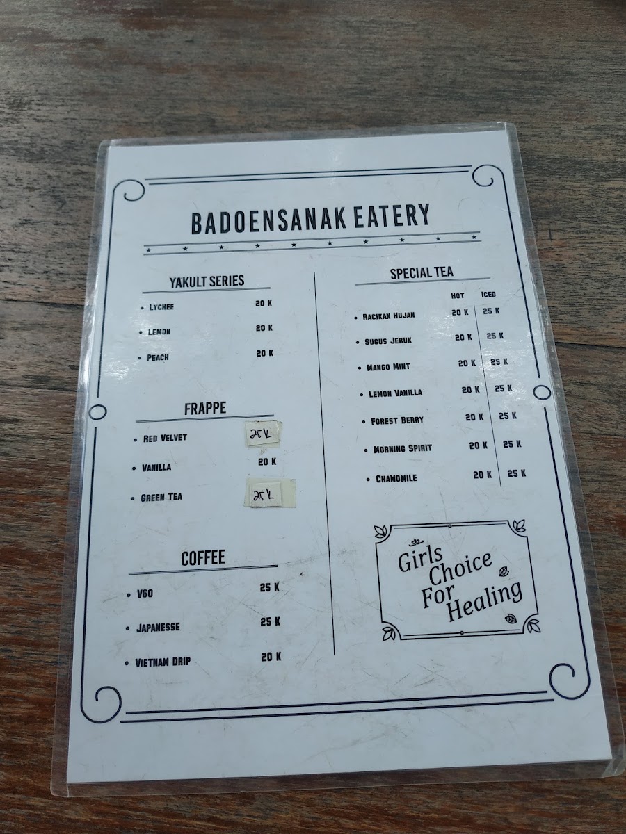BADOENSANAK EATERY menu board