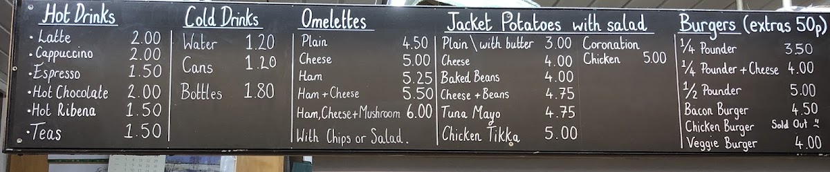 Peter's Snack Bar menu board