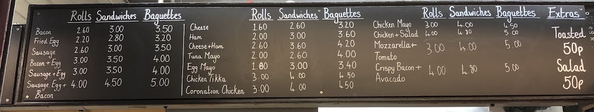 Peter's Snack Bar menu board