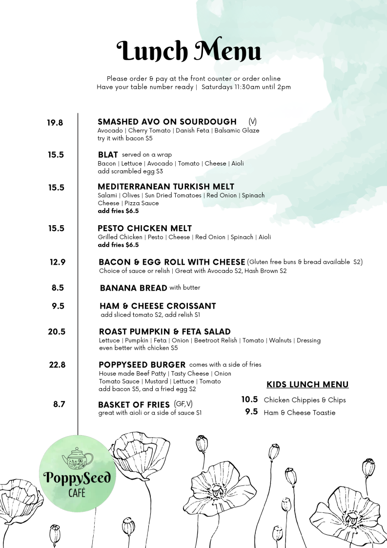 PoppySeed Cafe menu board
