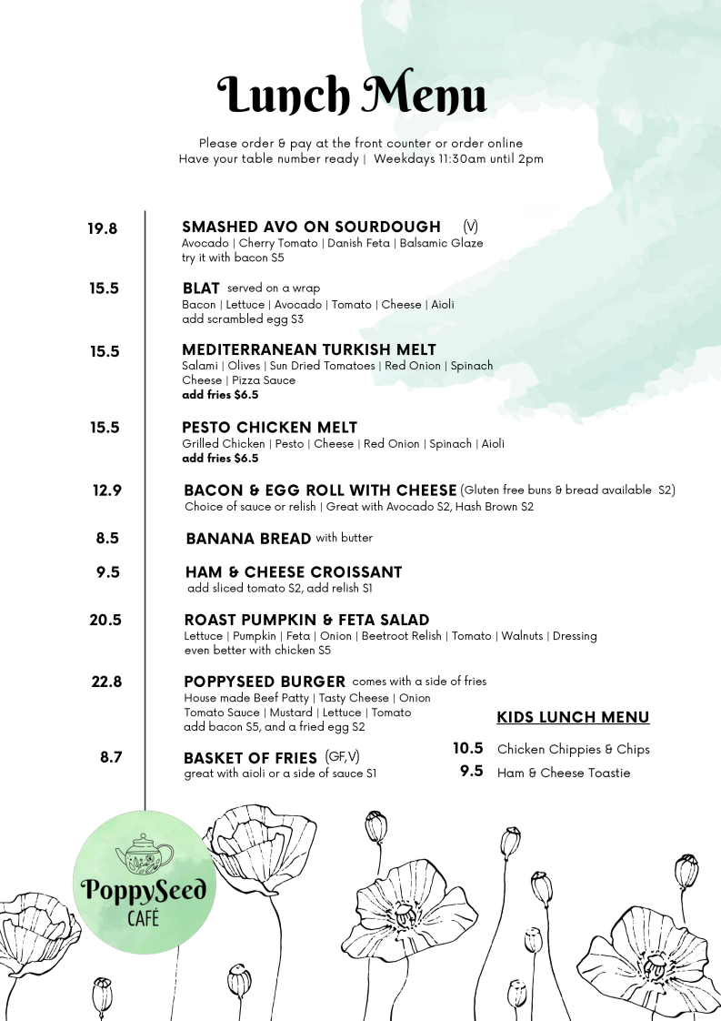 PoppySeed Cafe menu board