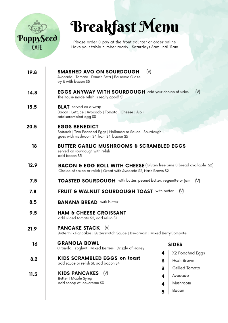 PoppySeed Cafe menu board