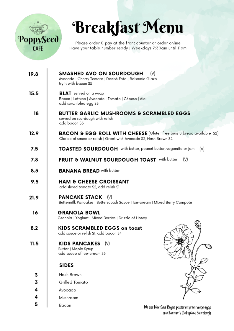 PoppySeed Cafe menu board