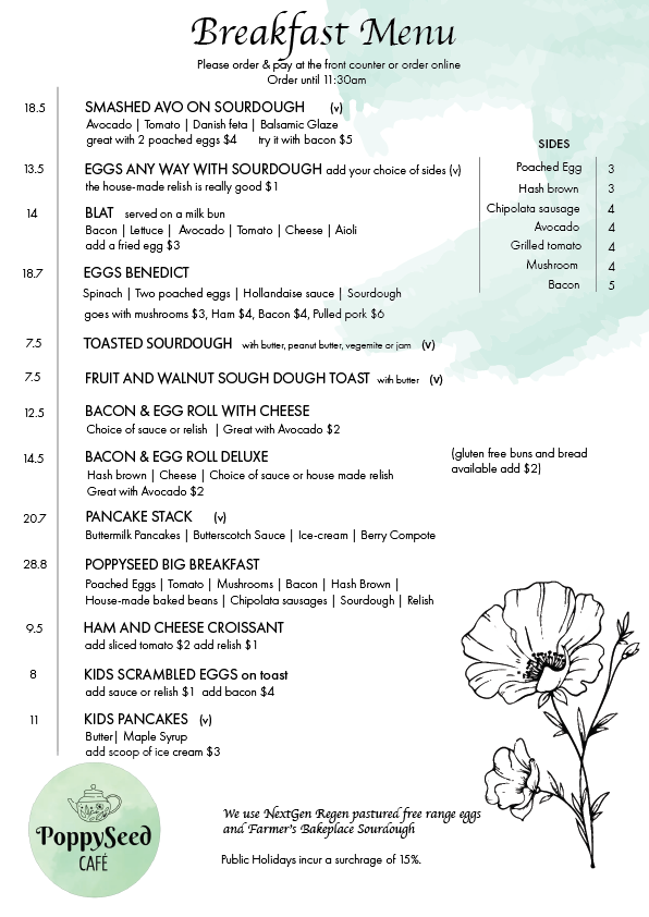 PoppySeed Cafe menu board