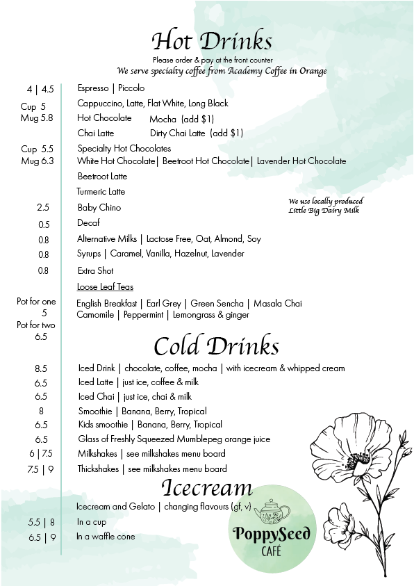 PoppySeed Cafe menu board