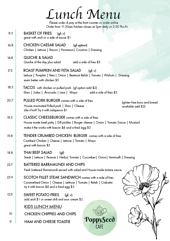 PoppySeed Cafe menu board