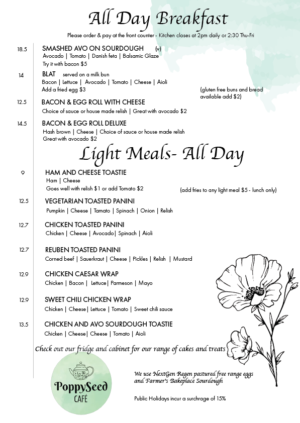 PoppySeed Cafe menu board