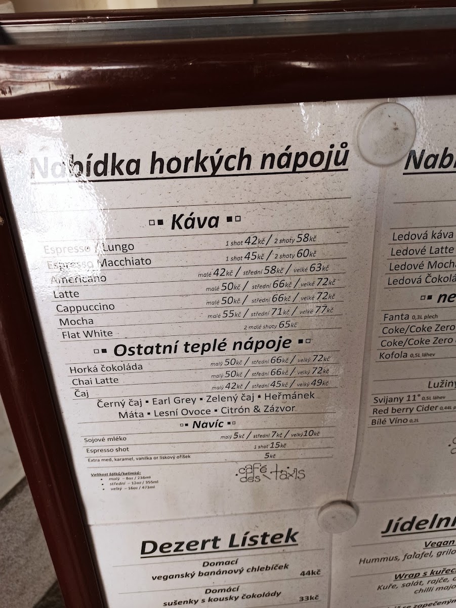 Cafe des Taxis menu board