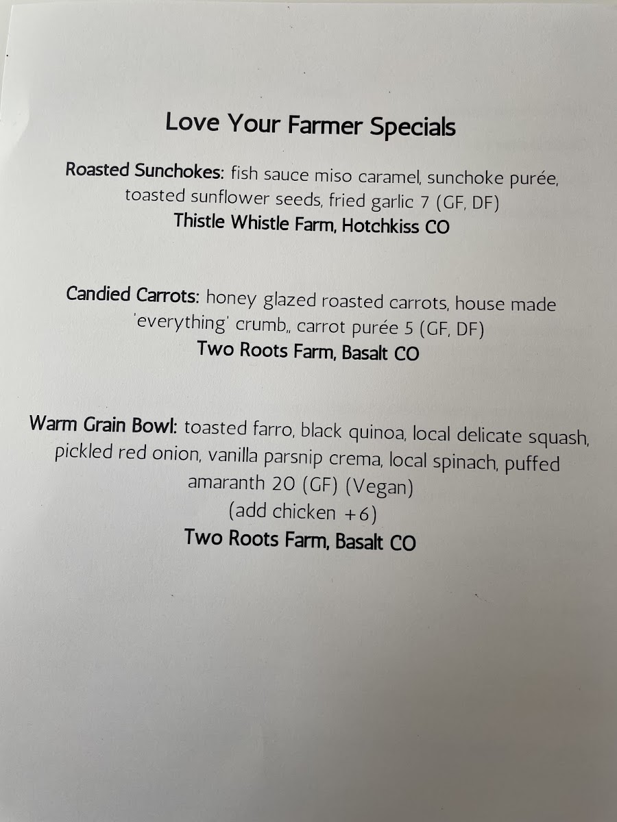 Swedish Hill at Aspen Art Museum menu board