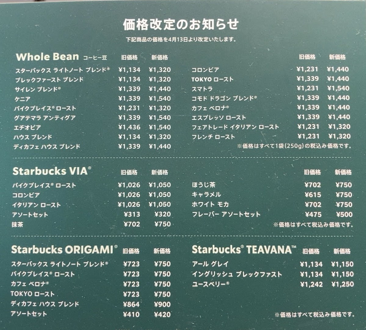 Starbucks Coffee - Aeon Mall Higashi-Kurume menu board